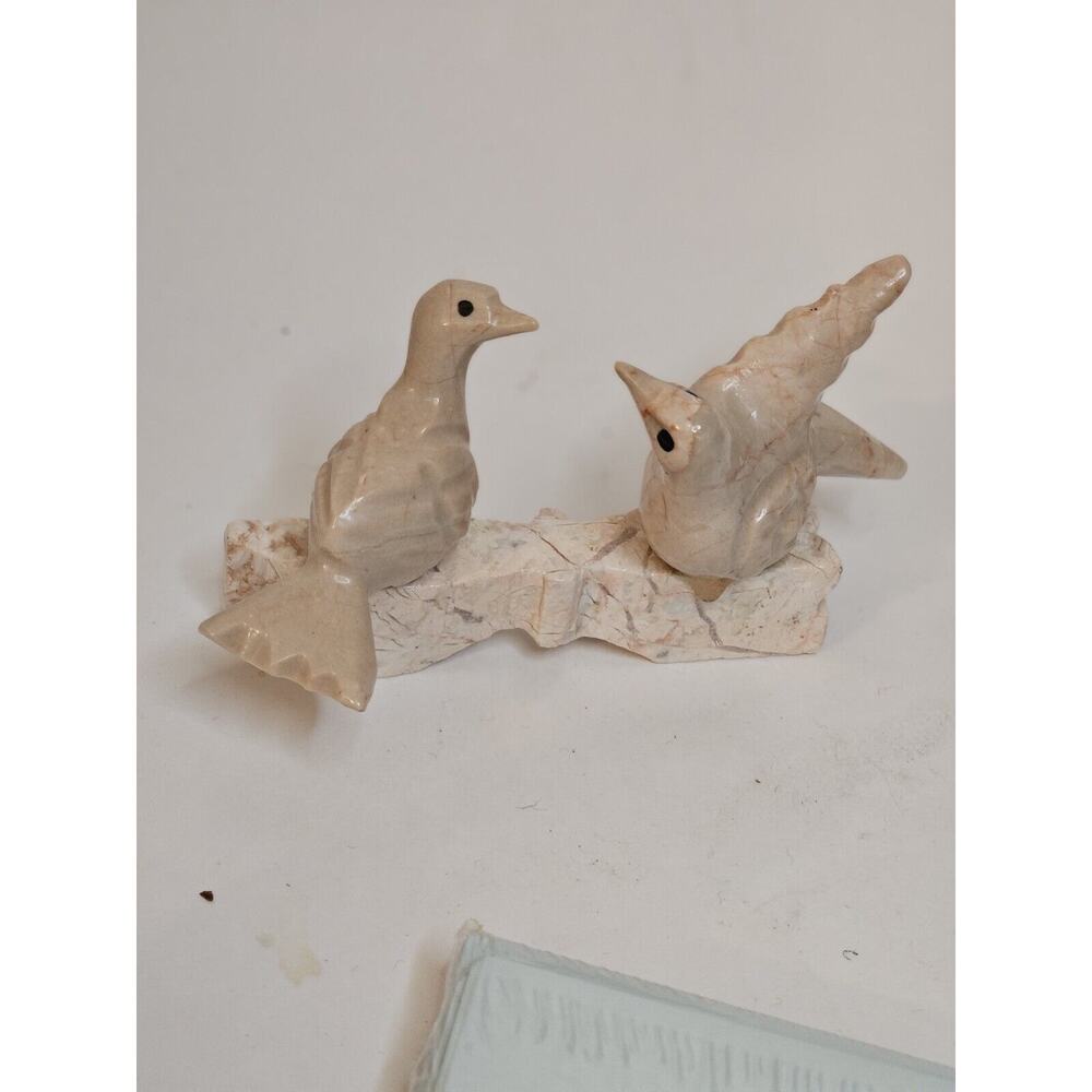 Marble And Alabaster Bird Figurines Hand Carved Small Doves Courting